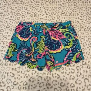 Lilly Pulitzer Teal Multicolor Scalloped-Hem Skort